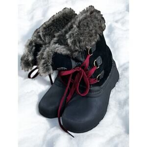 Khombu Black Leather The Slope Snow Boots Women’s Sz 10 Winter Faux Fur Winter